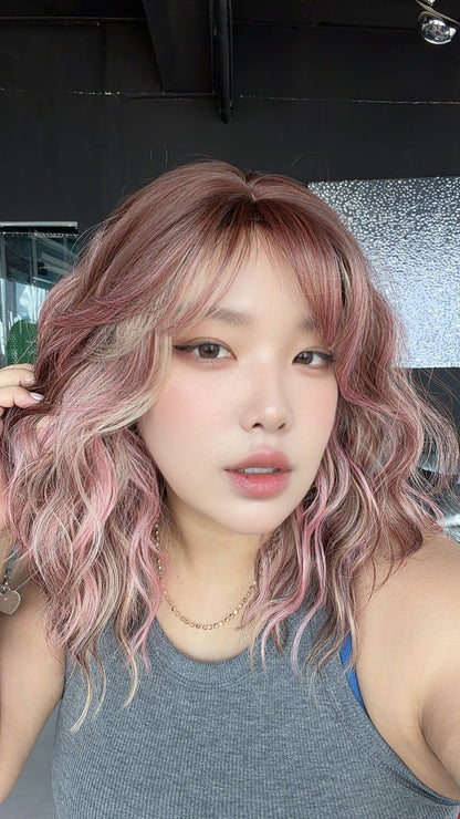 JBEXTENSION 14 Inches Scalpiana Wave Sea-salt Sakura 3.5X4 Hard Silky Top Natural Scalp Effect Wig with Bangs OSSIE SHORT - SEA SALT SAKURA