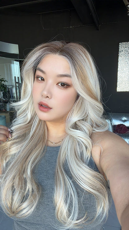 JBEXTENSION 26 Inches Long Curly Mix Blonde Pre-Cut Arc Snowflake Lace Frontlace Glueless Wig EMMIE ARC - MIX BLONDE【BENDY EAR TABS】