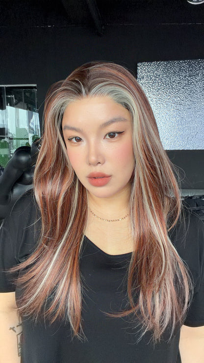 JBEXTENSION 22 Inches Copper Auburn Pre-Cut 13X6 Free Part Snowflake Lace Frontlace Glueless Wig KEL PRO - COPPER AUBURN【BENDY EAR TABS】