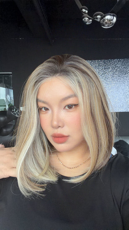 JBEXTENSION 14 Inches Neutral Nut Blonde Pre-Cut 13X6 Free Part Snowflake Lace Frontlace Bob Cut Glueless Wig GIOIA PRO - NEUTRAL NUT BLONDE【BENDY EAR TABS】