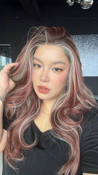 JBEXTENSION 23 Inches Rust Auburn Pre-Cut 13X6 Free Part Snowflake Lace Frontlace Glueless Wig KARA PRO - RUST AUBURN【BENDY EAR TABS】