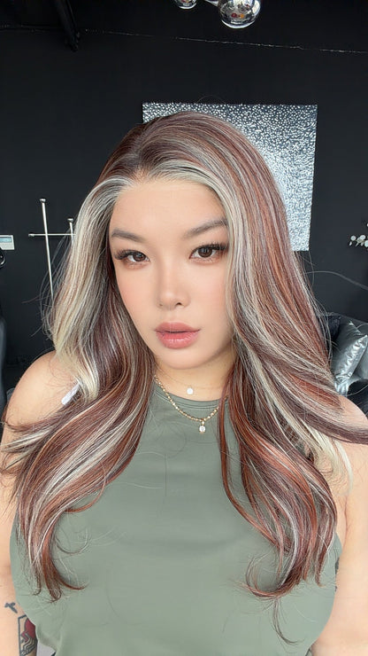 JBEXTENSION 23 Inches Copper Auburn Pre-Cut 13X6 Free Part Snowflake Lace Frontlace Glueless Wig KARA PRO - COPPER AUBURN【BENDY EAR TABS】