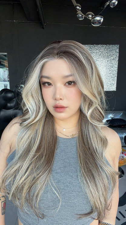 JBEXTENSION 26 Inches Long Curly Biscuit Blonde Pre-Cut Arc Snowflake Lace Frontlace Glueless Wig EMMIE ARC - BISCUIT BLONDE【BENDY EAR TABS】