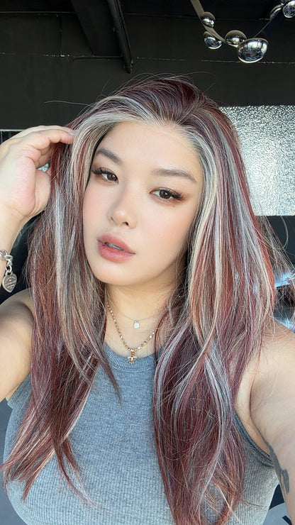 JBEXTENSION 22 Inches Rust Auburn Pre-Cut 13X6 Free Part Snowflake Lace Frontlace Glueless Wig KEL PRO - RUST AUBURN【BENDY EAR TABS】