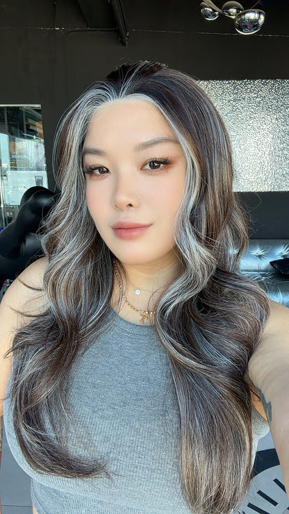 JBEXTENSION 26 Inches Long Curly Nut Mix Pre-Cut Arc Snowflake Lace Frontlace Glueless Wig EMMIE ARC - NUT MIX【BENDY EAR TABS】