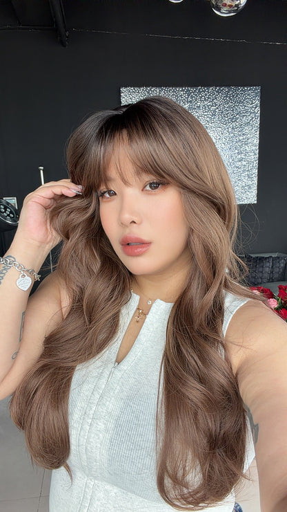 JBEXTENSION 24 Inches Curly Mocha Wig with Bangs ROSITA MOCHA