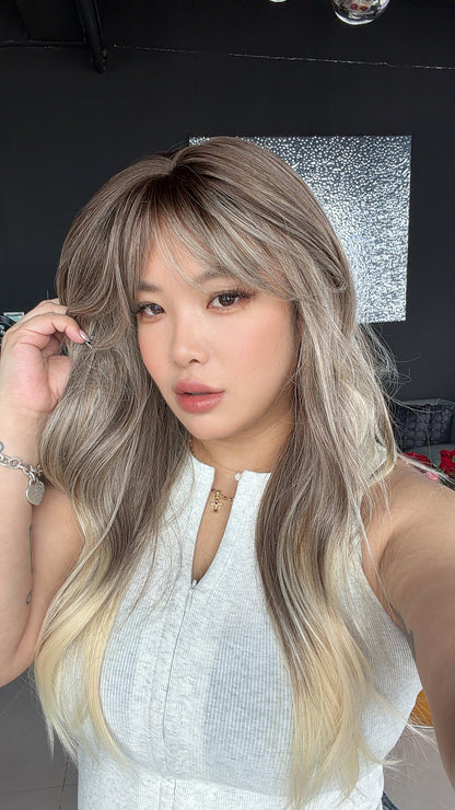 JBEXTENSION 24 Inches Curly Dirty Blonde Wig with Bangs ROSITA DIRTY BLONDE