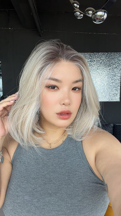 JBEXTENSION 14 Inches Light Blonde Pre-Cut 13X6 Free Part Snowflake Lace Frontlace Bob Cut Glueless Wig GIOIA PRO - LIGHT BLONDE【BENDY EAR TABS】