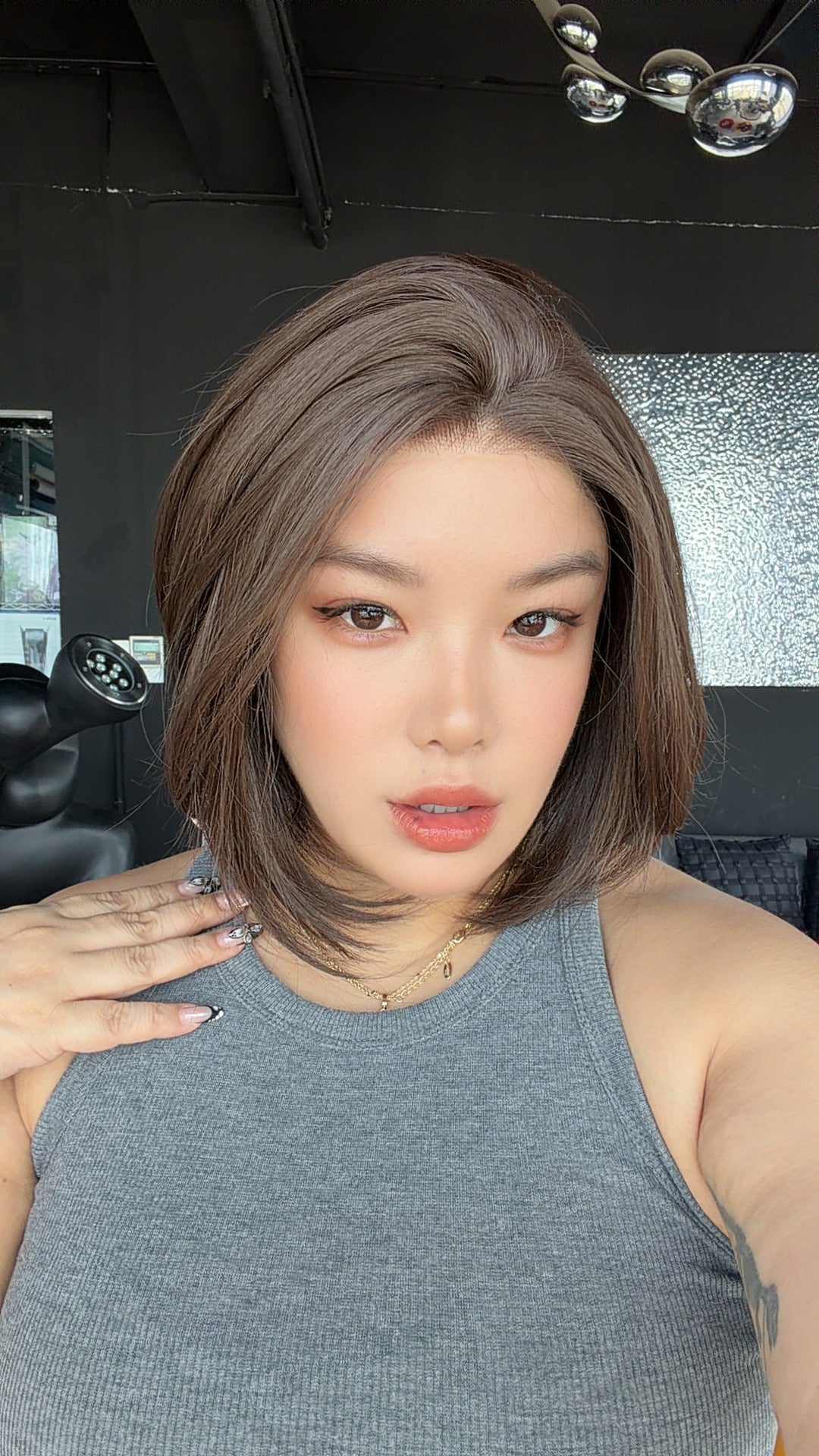 JBEXTENSION 12 Inches Bob Cut Brown Pre-Cut Arc Snowflake Lace Frontlace Glueless Wig KHLOE ARC - BROWN【BENDY EAR TABS】