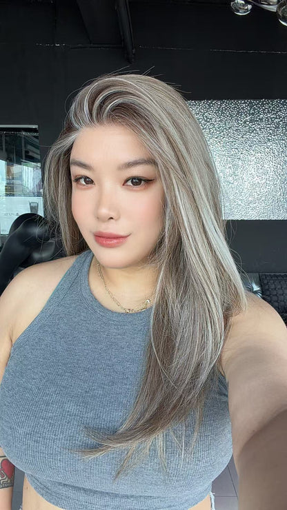 JBEXTENSION 22 Inches Camel Highlight Pre-Cut 13X6 Free Part Snowflake Lace Frontlace Glueless Wig KEL PRO - CAMEL HIGHLIGHT【BENDY EAR TABS】