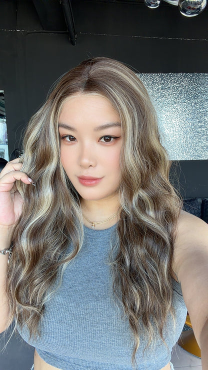 JBEXTENSION BELUCCI MONO Monofilament Handmade Wig 6X5 Full Monofilament Hand Tied Top Wig 24 Inches Wave Hazelnut Mono Lace Wig Glueless Wig BELUCCI MONO - HAZELNUT【BENDY EAR TABS】