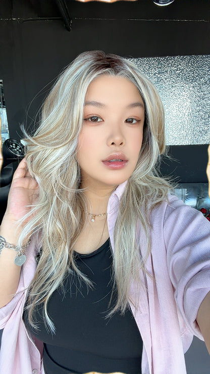 JBEXTENSION FLORIA MONO Full Monofilament Wig 20 Inches Curly Mix Blonde Full Mono Lace Glueless with Anti-slip Silicone Strips Wig FLORIA MONO - MIX BLONDE【BENDY EAR TABS】