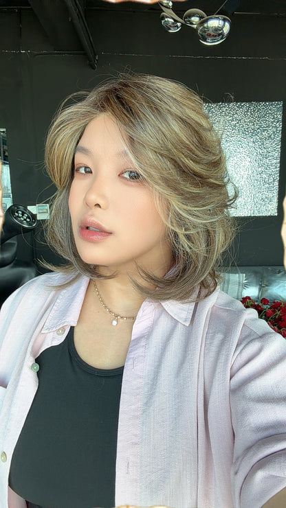 JBEXTENSION FELICIA MONO Full Monofilament Handmade Full Lace Full Hand Tied Wig 11 Inches Hazelnut Mono Lace Handmade Futura Fiber Wig with Anti-slip Silicone Strips Glueless Wig FELICIA MONO - HAZELNUT【BENDY EAR TABS】