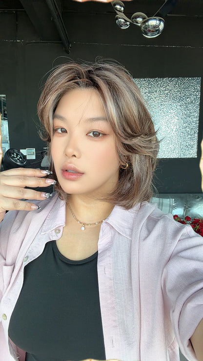 JBEXTENSION FELICIA MONO Full Monofilament Handmade Full Lace Full Hand Tied Wig 11 Inches Pine Cones Mono Lace Handmade Futura Fiber Wig with Anti-slip Silicone Strips Glueless Wig FELICIA MONO - PINE CONES【BENDY EAR TABS】