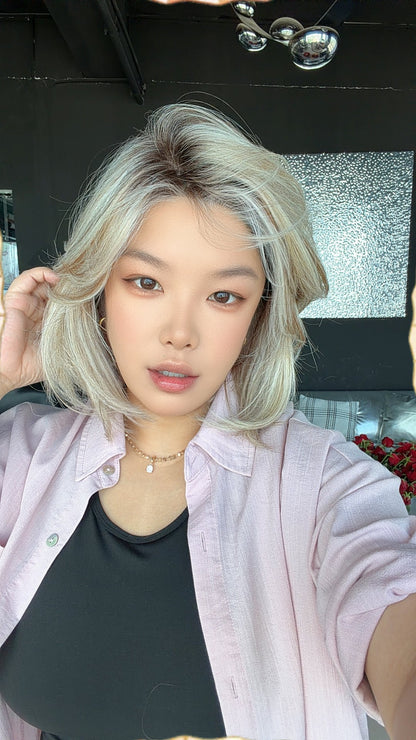 JBEXTENSION FELICIA MONO Full Monofilament Handmade Full Lace Full Hand Tied Wig 11 Inches Mix Blonde Mono Lace Handmade Futura Fiber Wig with Anti-slip Silicone Strips Glueless Wig FELICIA MONO - MIX BLONDE【BENDY EAR TABS】