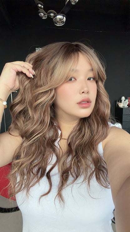 JBEXTENSION 25 Inches Wave Mocha Copper Wig with Bangs ZANA MOCHA COPPER