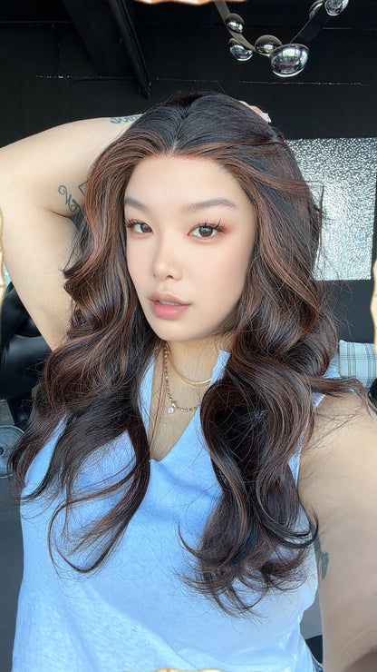 JBEXTENSION 26 Inches Long Curly Water Chestnut Brown Pre-Cut Arc Snowflake Lace Frontlace Glueless Wig EMMIE ARC - WATER CHESTNUT BROWN【BENDY EAR TABS】