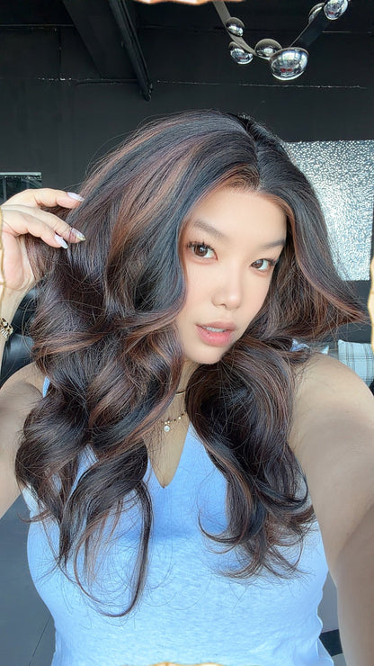 JBEXTENSION 26 Inches Long Curly Water Chestnut Brown Pre-Cut Arc Snowflake Lace Frontlace Glueless Wig EMMIE ARC - WATER CHESTNUT BROWN【BENDY EAR TABS】