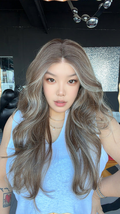 JBEXTENSION 26 Inches Long Curly Hazelnut Pre-Cut Arc Snowflake Lace Frontlace Glueless Wig EMMIE ARC - HAZELNUT【BENDY EAR TABS】