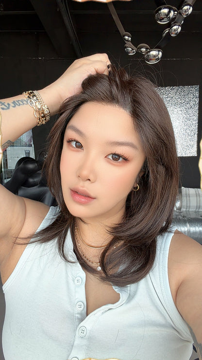 JBEXTENSION LAURETTA MONO Monofilament Handmade Wig 6X5 Full Monofilament Hand Tied Top Wig 17 Inches Dark Brown Mono Lace Wig with Anti-slip Silicone Strips Glueless Wig LAURETTA MONO - DARK BROWN【BENDY EAR TABS】