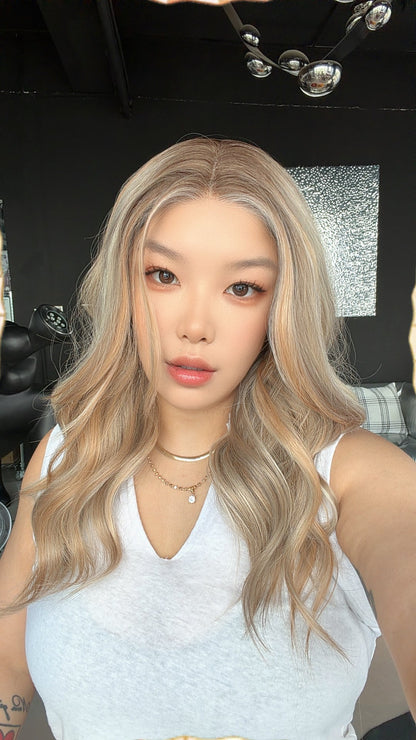 JBEXTENSION IRENE MONO Monofilament Handmade Wig 6X5 Full Monofilament Hand Tied Top Wig 19 Inches Silver Sand Blonde Curly Mono Lace Wig with Anti-slip Silicone Strips Glueless Wig IRENE MONO - SILVER SAND BLONDE【BENDY EAR TABS】