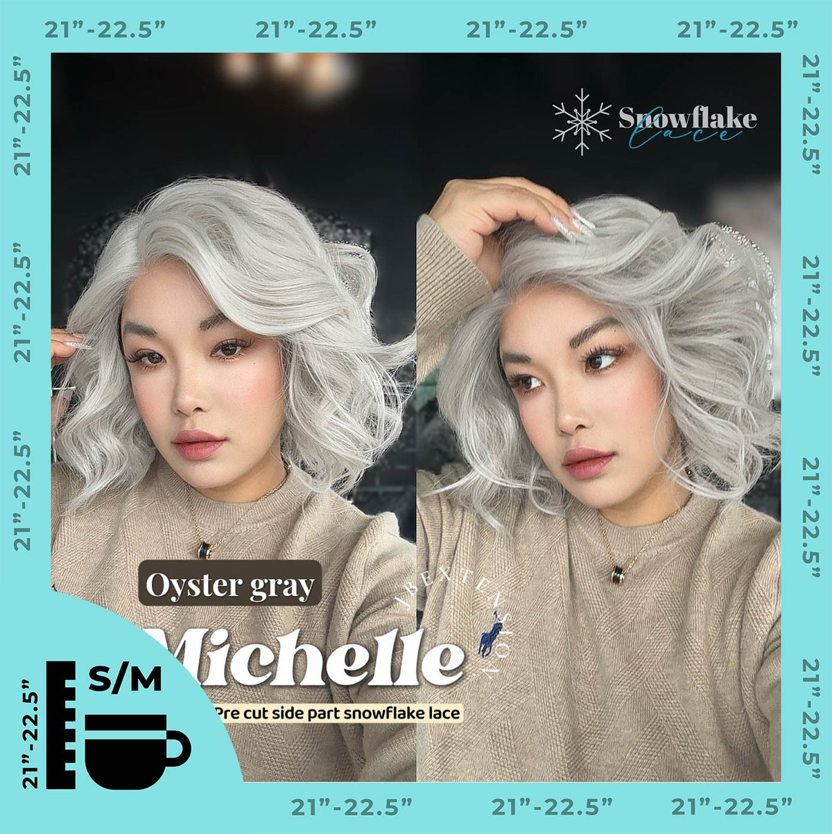 JBEXTENSION 10 Inches Oyster Gray Pre-Cut Side Part Snowflake Lace Frontlace Glueless Wig MICHELLE OYSTER GRAY【BENDY EAR TABS】