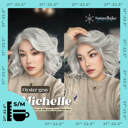 JBEXTENSION 10 Inches Oyster Gray Pre-Cut Side Part Snowflake Lace Frontlace Glueless Wig MICHELLE OYSTER GRAY【BENDY EAR TABS】