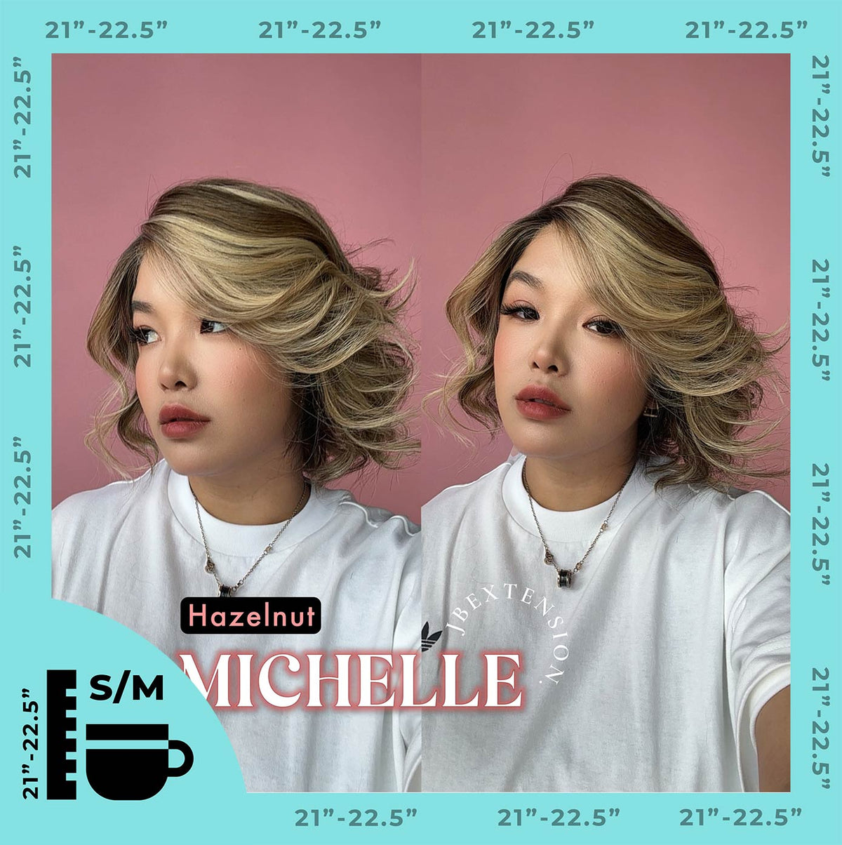JBEXTENSION 10 Inches Hazelnut Blonde Highlight Pre-Cut Side Part Snowflake Lace Frontlace Glueless Wig MICHELLE HAZELNUT【BENDY EAR TABS】- S/M