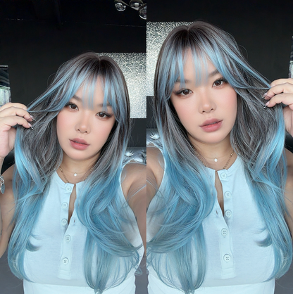 JBEXTENSION 24 Inches Long Light Blue Wig with Bangs SKY