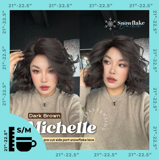 JBEXTENSION 10 Inches Dark Brown Pre-Cut Side Part Snowflake Lace Frontlace Glueless Wig MICHELLE DARK BROWN【BENDY EAR TABS】- S/M
