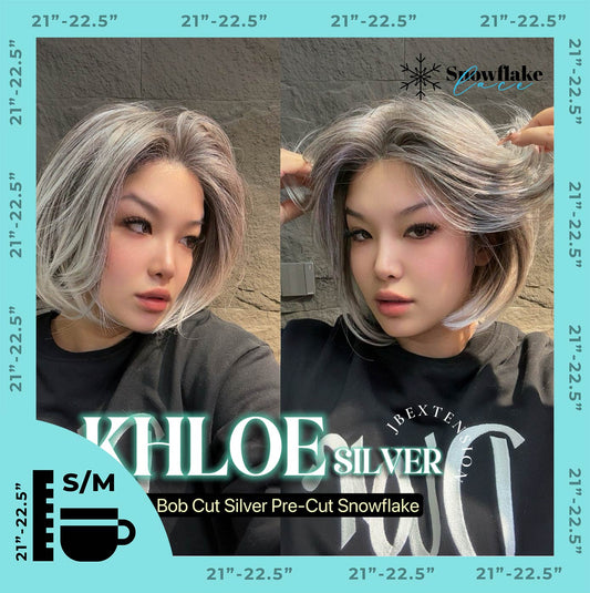 HOT OF SEASON -12 Inches Bob Cut Silver Pre-Cut Snowflake Lace Frontlace Glueless Wig KHLOE SILVER【PERMATEASE】【BENDY EAR TABS】- S/M
