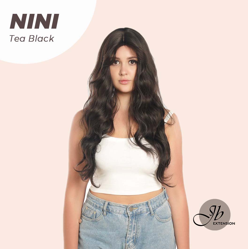 JBEXTENSION 24 Inches Tea Black Darkest Brown Body Wave Wig With Cute Bangs NINI TEA BLACK