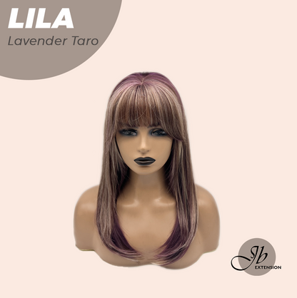JBEXTENSION 20 Inches Scalpiana Lavender Taro Wolf Cut 3.5X4 Hard Silky Top Natural Scalp Effect Wig with Bangs LILA LAVENDER TARO