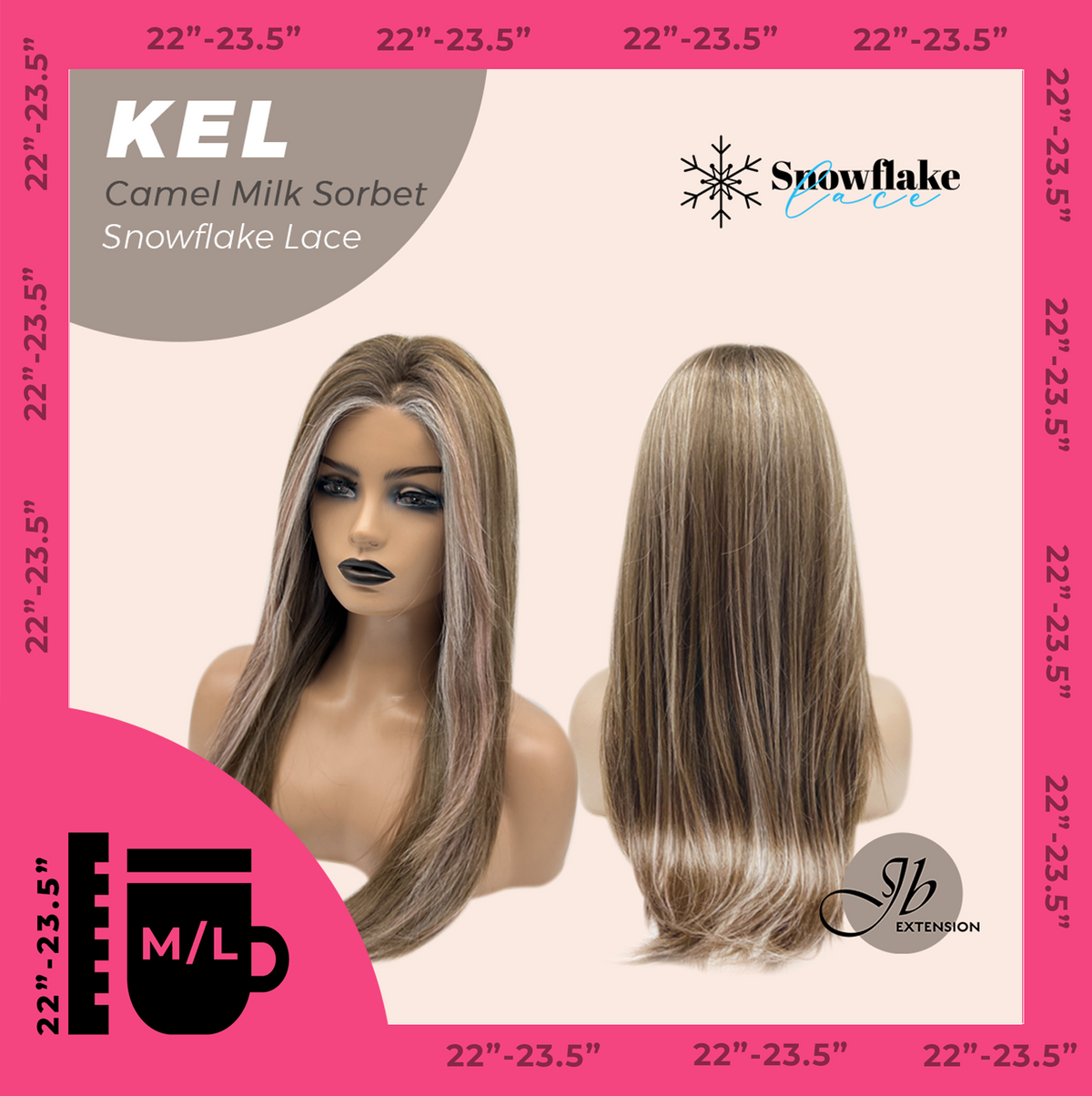JBEXTENSION 22 Inches Camel Milk Sorbet Pre-Cut Snowflake Lace Frontlace Glueless Wig KEL CAMEL MILK SORBET【PERMATEASE】【BENDY EAR TABS】- M/L