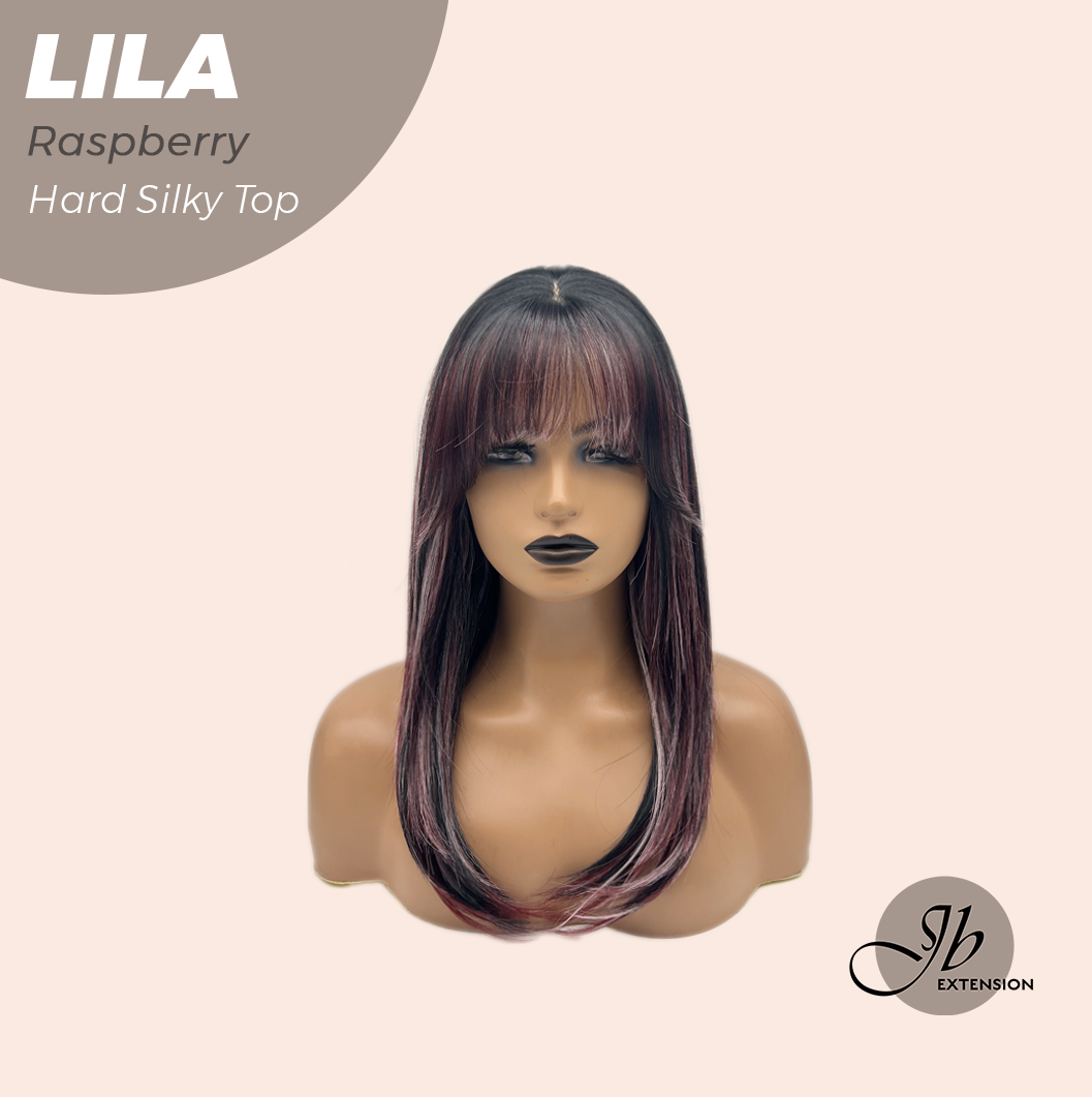 JBEXTENSION 20 Inches Scalpiana Raspberry Wolf Cut 3.5X4 Hard Silky Top Natural Scalp Effect Wig with Bangs LILA RASPBERRY