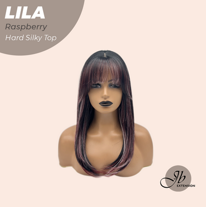 JBEXTENSION 20 Inches Scalpiana Raspberry Wolf Cut 3.5X4 Hard Silky Top Natural Scalp Effect Wig with Bangs LILA RASPBERRY