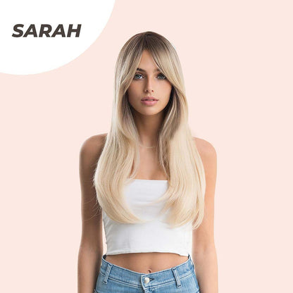 JBEXTENSION 22 Inches Nature Straight Ombre Blonde With Dark Root Wig With Bangs SARAH