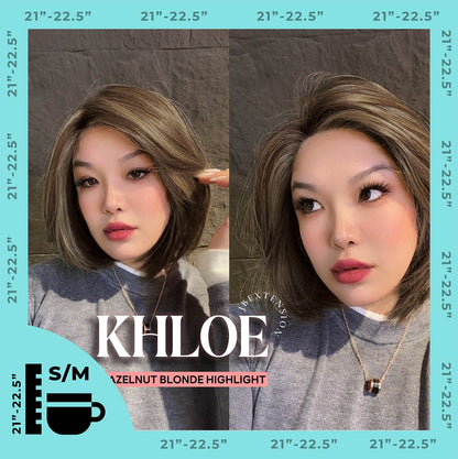 HOT OF SEASON - 12 Inches Bob Cut Hazelnut Blonde Highlight Pre-Cut Snowflake Lace Frontlace Glueless Wig KHLOE HAZELNUT【PERMATEASE】【BENDY EAR TABS】- S/M