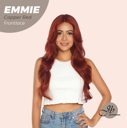 JBEXTENSION 26 Inches Curly Women Copper Red Wig Pre-Cut Frontlace Glueless Wig EMMIE COPPER RED