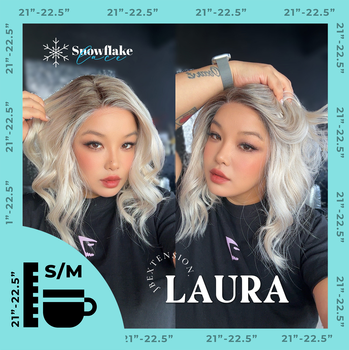 JBEXTENSION 14 Inches Blonde Pre-Cut Side Part Snowflake Lace Frontlace Glueless Wig LAURA SNOWFLAKE【BENDY EAR TABS】- S/M