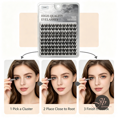 JBEXTENSION 100 Clusters 12MM DIY Segmented False Eyelashes, Fluffy Cat-Eye Individual Lashes, Natural Look Mixed Length Synthetic Eyelashes Extensions, Reusable Soft Cluster Lashes for Daily Party Wedding Makeup