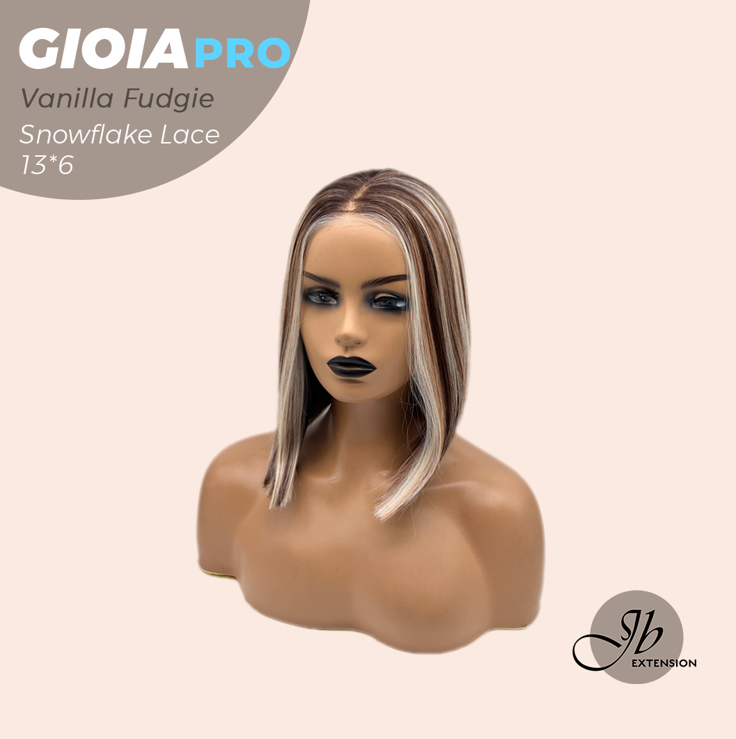 JBEXTENSION 14 Inches Vanilla Fudgie Pre-Cut 13X6 Free Part Snowflake Lace Frontlace Bob Cut Glueless Wig GIOIA PRO - VANILLA FUDGIE【BENDY EAR TABS】
