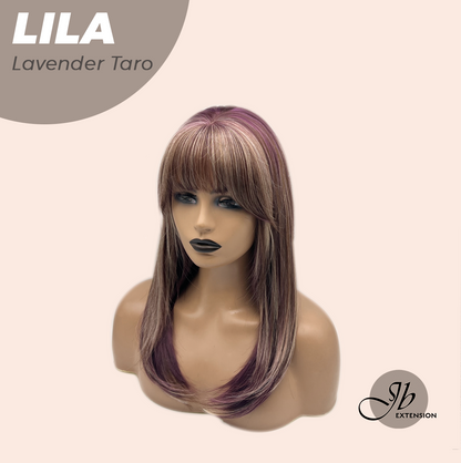 JBEXTENSION 20 Inches Scalpiana Lavender Taro Wolf Cut 3.5X4 Hard Silky Top Natural Scalp Effect Wig with Bangs LILA LAVENDER TARO
