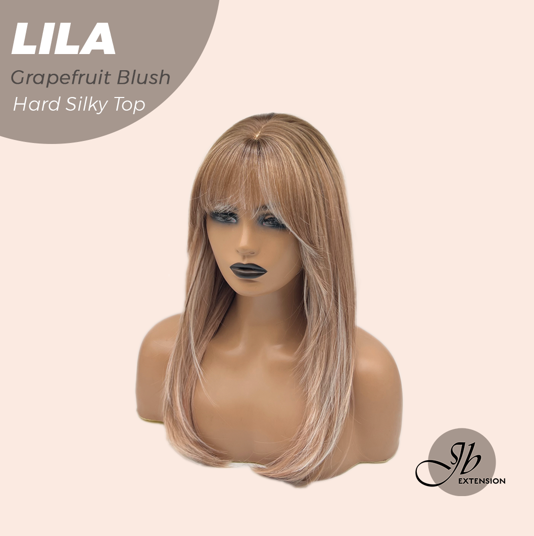 JBEXTENSION 20 Inches Scalpiana Grapefruit Blush Wolf Cut 3.5X4 Hard Silky Top Natural Scalp Effect Wig with Bangs LILA GRAPEFRUIT BLUSH