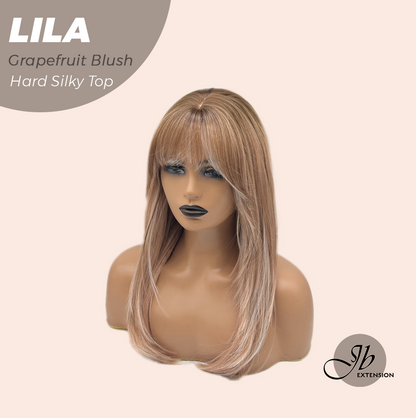 JBEXTENSION 20 Inches Scalpiana Grapefruit Blush Wolf Cut 3.5X4 Hard Silky Top Natural Scalp Effect Wig with Bangs LILA GRAPEFRUIT BLUSH