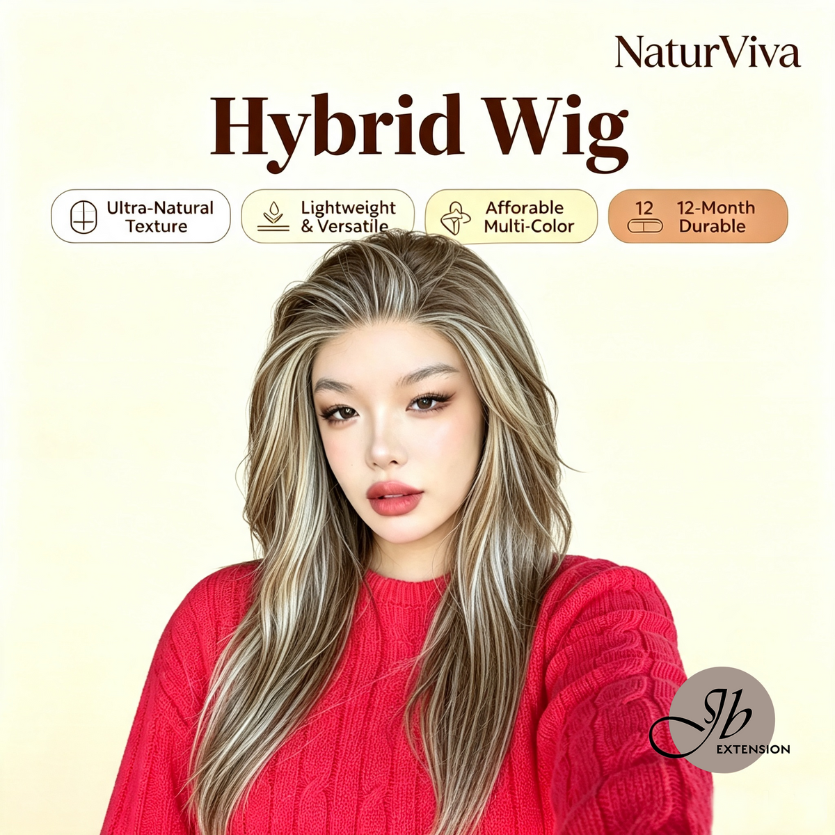 [PRE-ORDER] JBEXTENSION 22 Inches Hazelnut Ultra-Natural NaturViva Hybrid Wig Lightweight & Versatile Blend Hair Pre-Cut Snowflake Lace Frontlace 12-Month Durable Human-Synthetic Glueless Wig KEL NATURVIVA - HAZELNUT【BENDY EAR TABS】