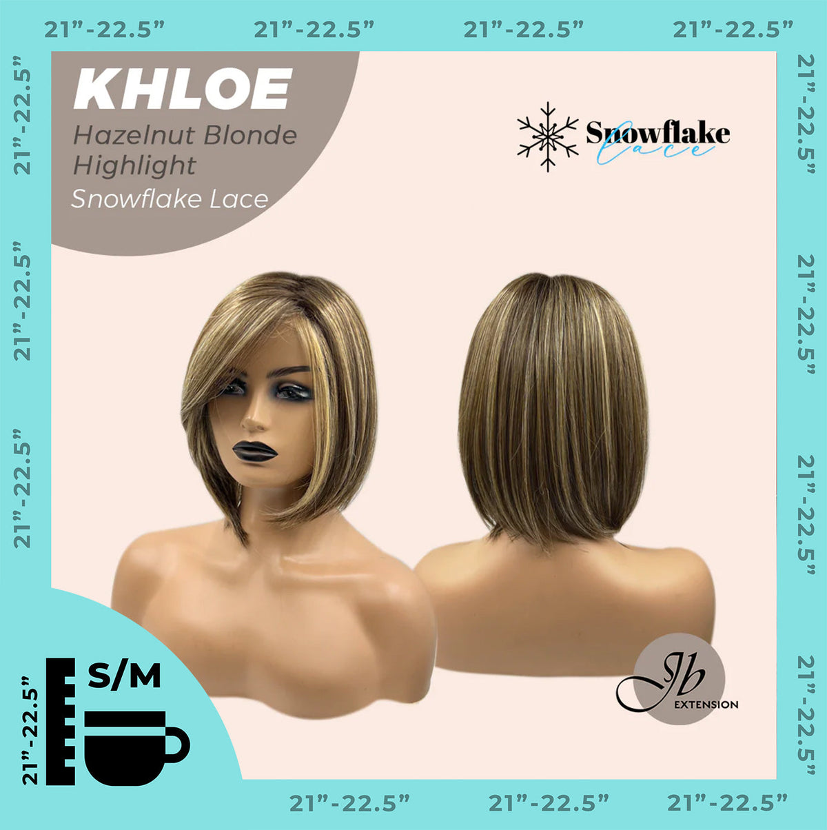 JBEXTENSION 12 Inches Bob Cut Hazelnut Blonde Highlight Pre-Cut Snowflake Lace Frontlace Glueless Wig KHLOE HAZELNUT【PERMATEASE】【BENDY EAR TABS】- S/M