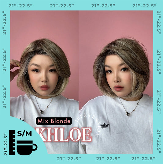 [FINAL SALE] JBEXTENSION 12 Inches Bob Cut Mix Blonde Pre-Cut Snowflake Lace Frontlace Glueless Wig KHLOE MIX BLONDE【PERMATEASE】【BENDY EAR TABS】- S/M