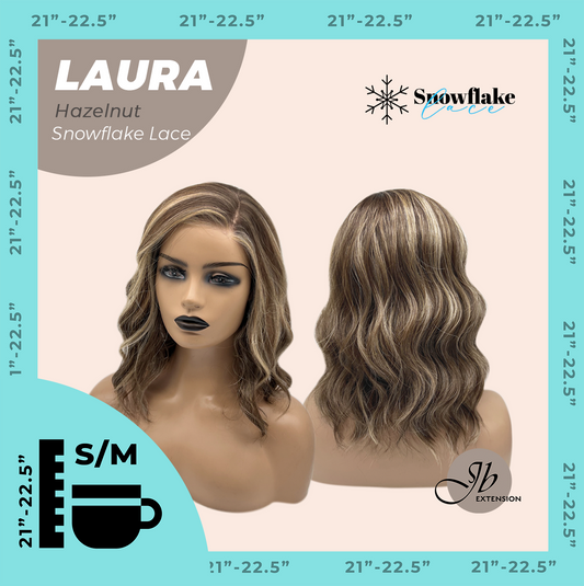 JBEXTENSION 14 Inches Hazelnut Pre-Cut Side Part Snowflake Lace Frontlace Glueless Wig LAURA SNOWFLAKE HAZELNUT【BENDY EAR TABS】- S/M