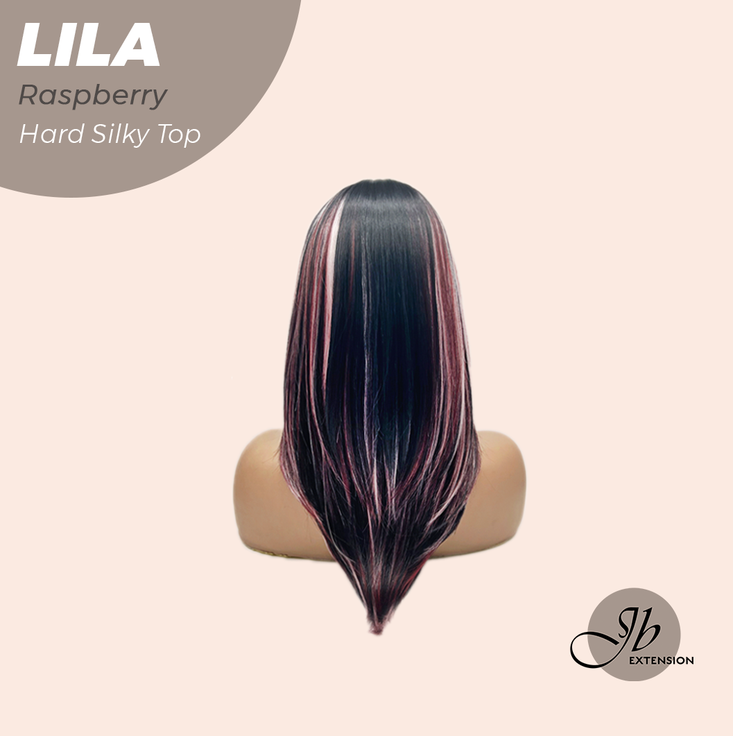 JBEXTENSION 20 Inches Scalpiana Raspberry Wolf Cut 3.5X4 Hard Silky Top Natural Scalp Effect Wig with Bangs LILA RASPBERRY